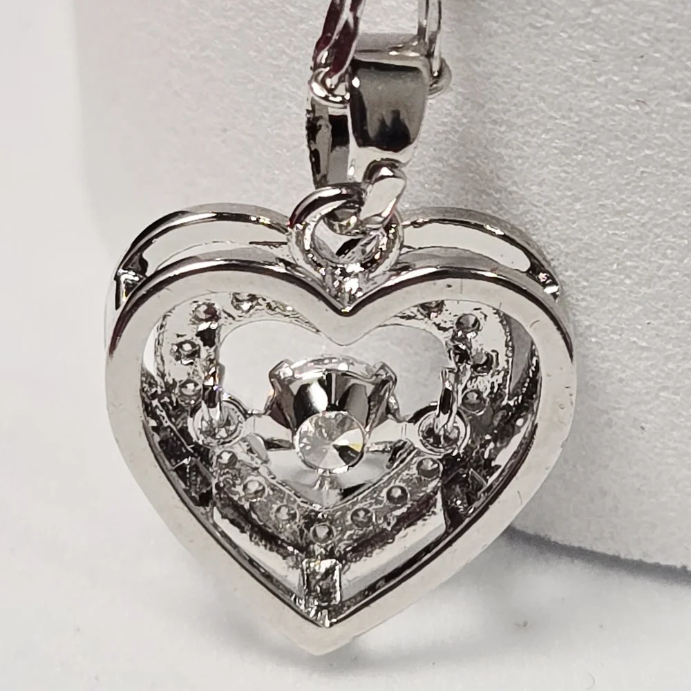 Silver Double Heart CZ Pendant Necklace – Stainless Steel Classy Elegant Minimal